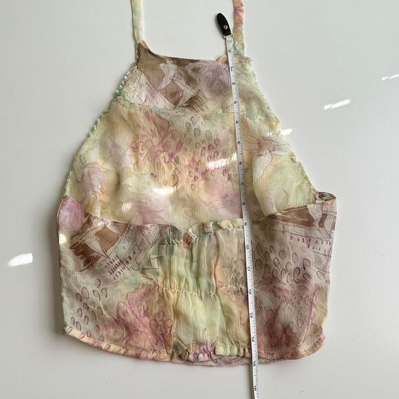 handmade green silk blend sheer halter top with a floral pattern - Picture 7 of 8